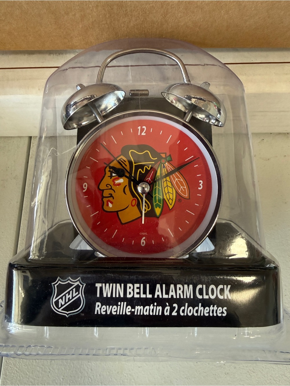 NHL Chicago Blackhawks Alarm Clock - Red with Chrome Bells